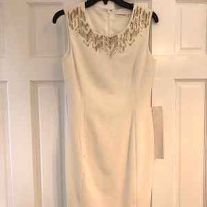 NWT Calvin Klein white beaded sheath dress